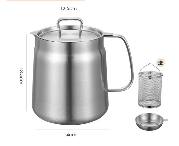 304 Stainless Steel Oil Jar with Drainer Basket (One Set)
