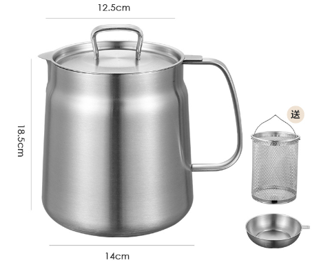 304 Stainless Steel Oil Jar with Drainer Basket (One Set)